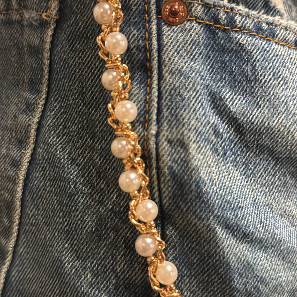 IGNRNT Studios Gold Pearl Link Belt Chain - Gold/White