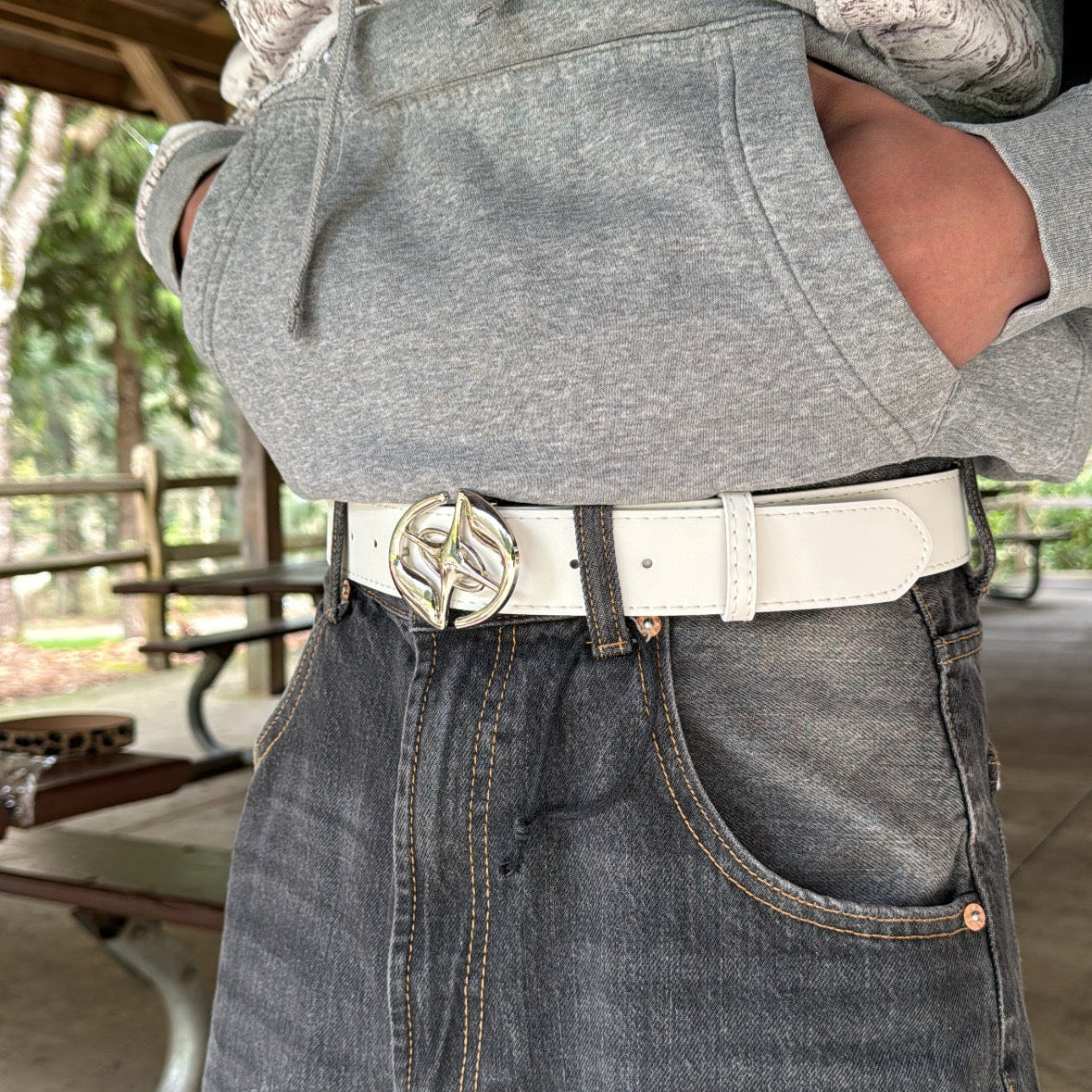 IGNRNT Studios Leather Star Buckle Belt – White