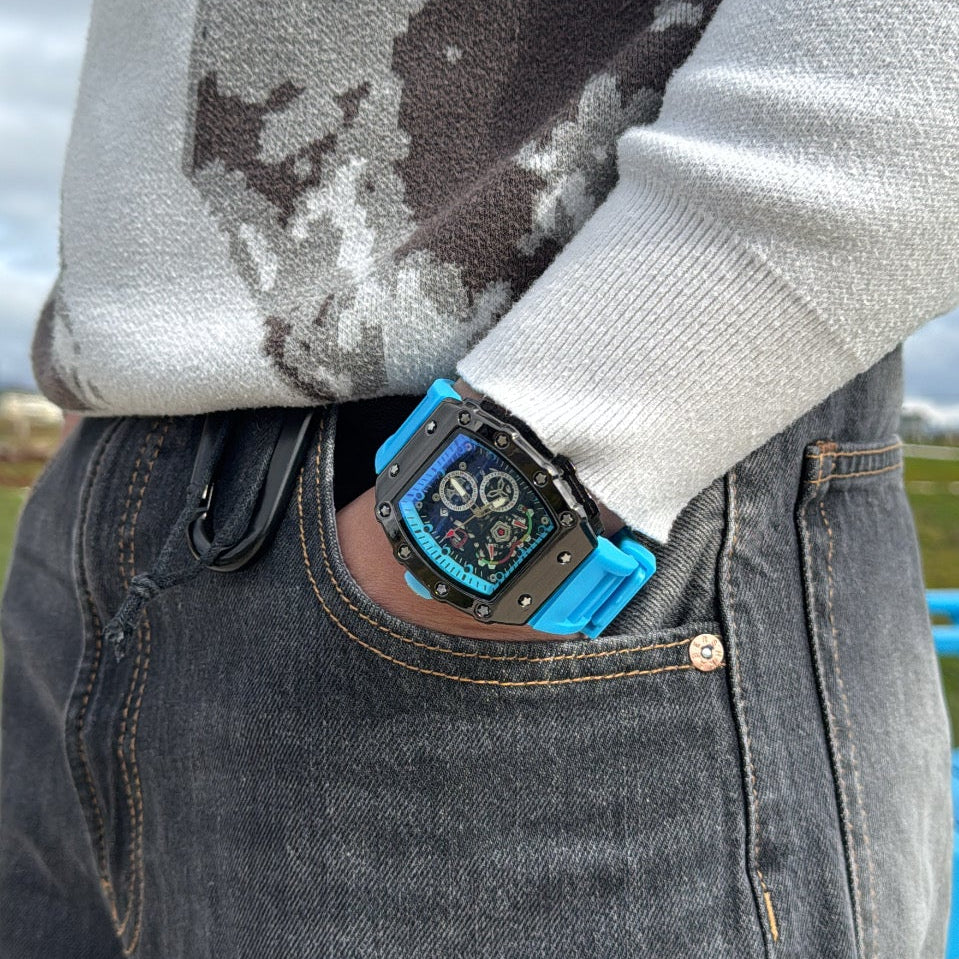 IGNRNT Studio Blue Skeleton Watch - Black/Blue