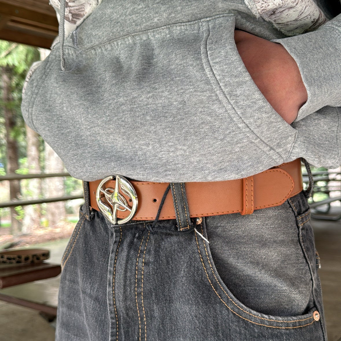 IGNRNT Studios Tan Silver Star Buckle Belt