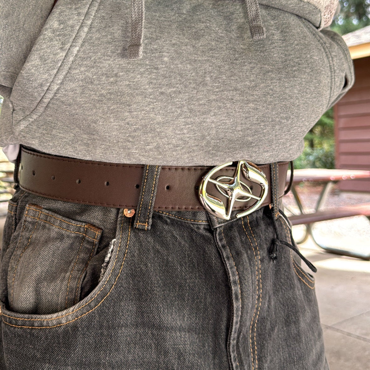 IGNRNT Studios Brown Silver Star Buckle Belt