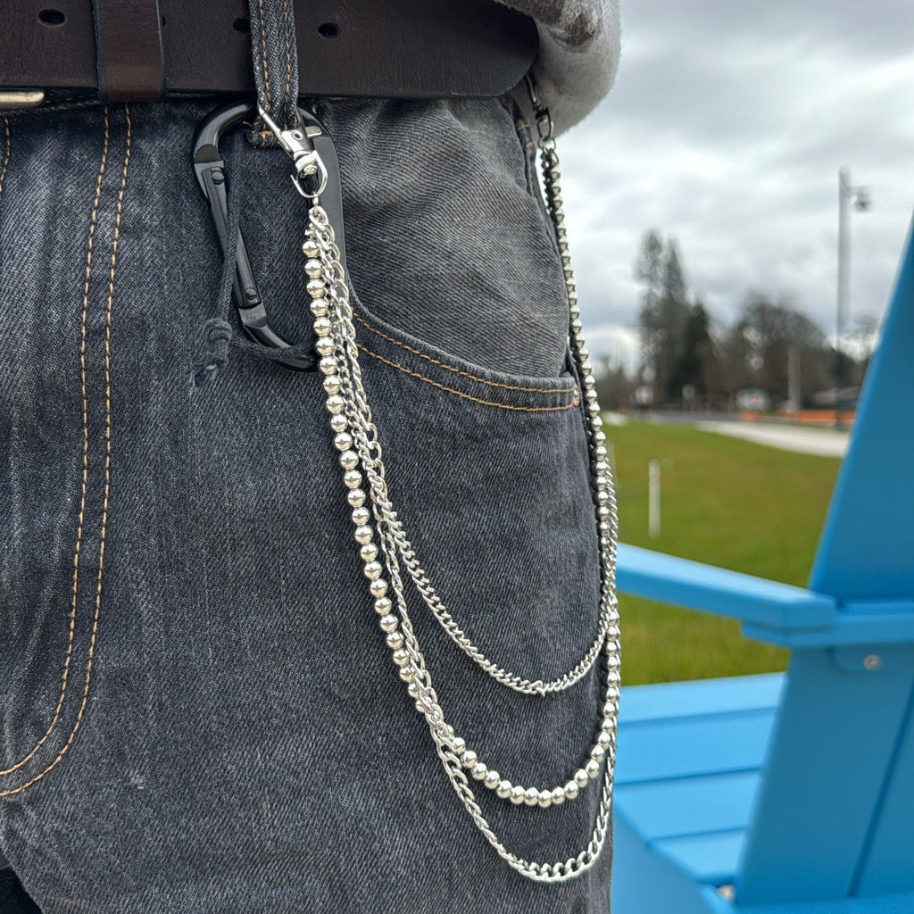 IGNRNT Studios Silver Triple Layer Beaded Belt Chain