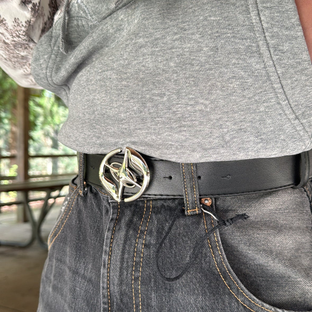 IGNRNT Studios Silver Chrome Star Buckle Belt – Black