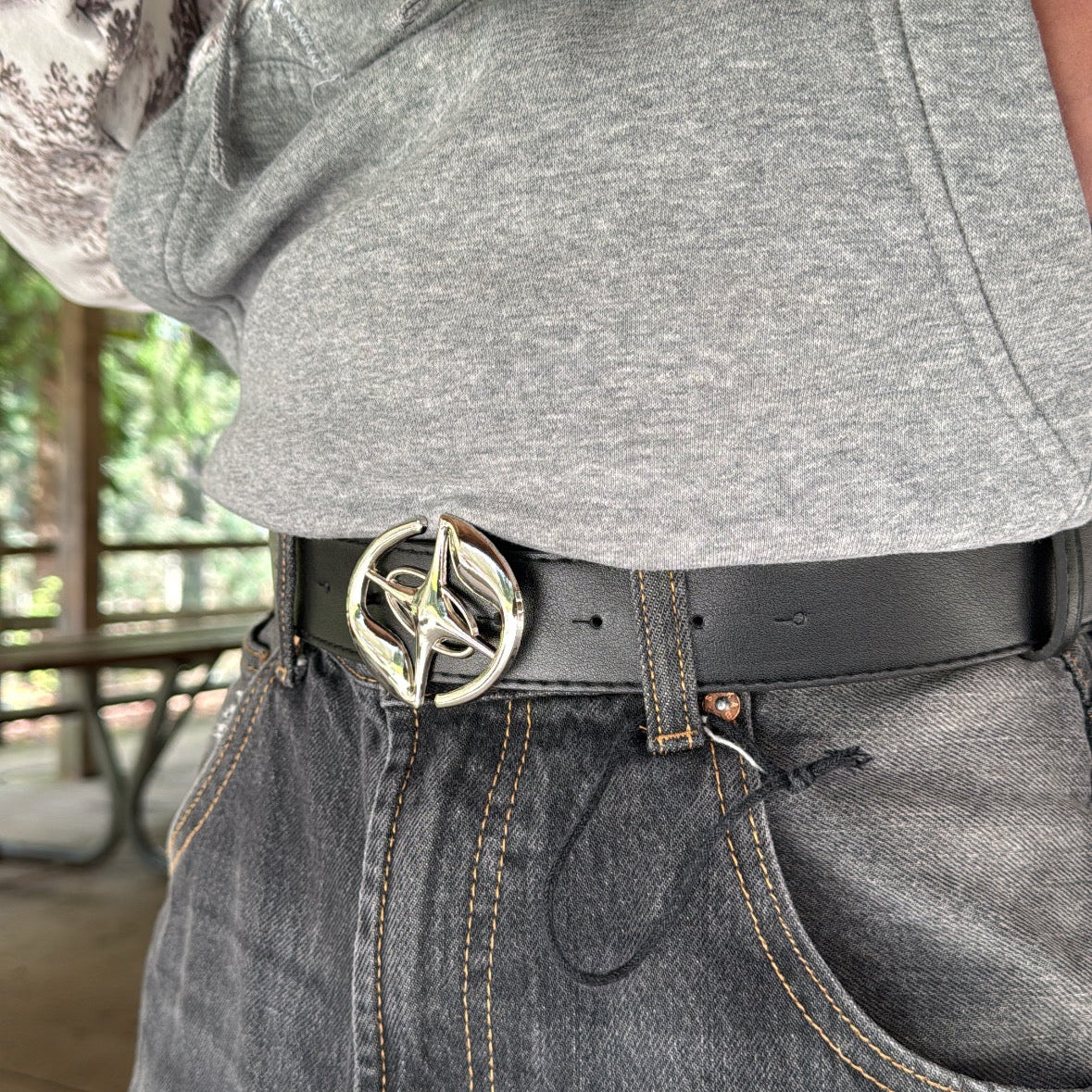 IGNRNT Studios Silver Chrome Star Buckle Belt – Black