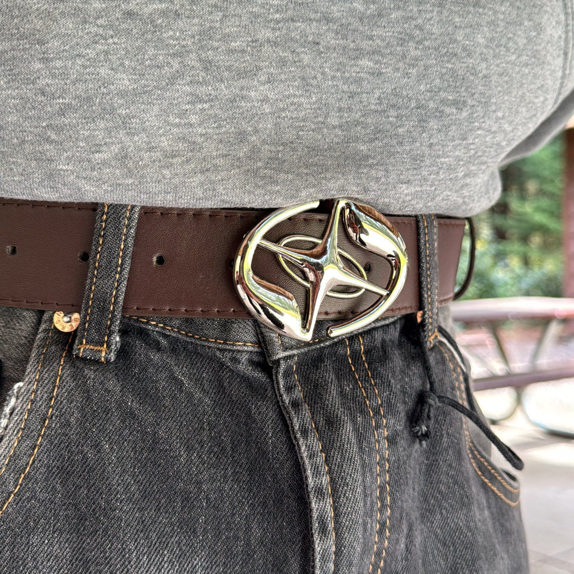 IGNRNT Studios Brown Silver Star Buckle Belt