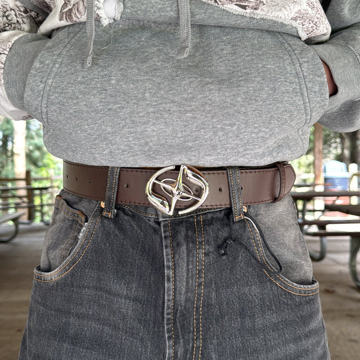 IGNRNT Studios Brown Silver Star Buckle Belt