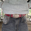 IGNRNT Studios Maroon Croc Texture Western Belt w/ Silver Oval Buckle