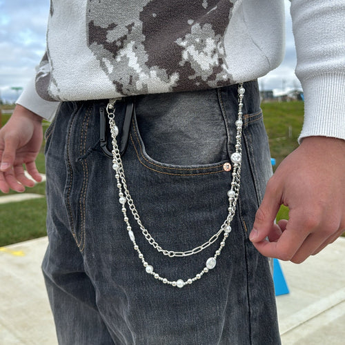 IGNRNT Studio Silver Double Layer Chain & Bead Belt Chain