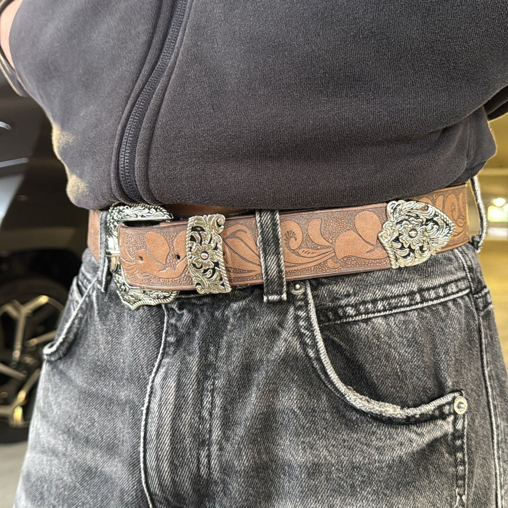 IGNRNT Studios Western Tooled Leather Belt – Silver Buckle