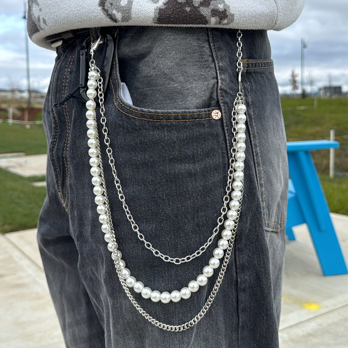 IGNRNT Studios Triple Layer Pearl & Chain Belt Chain
