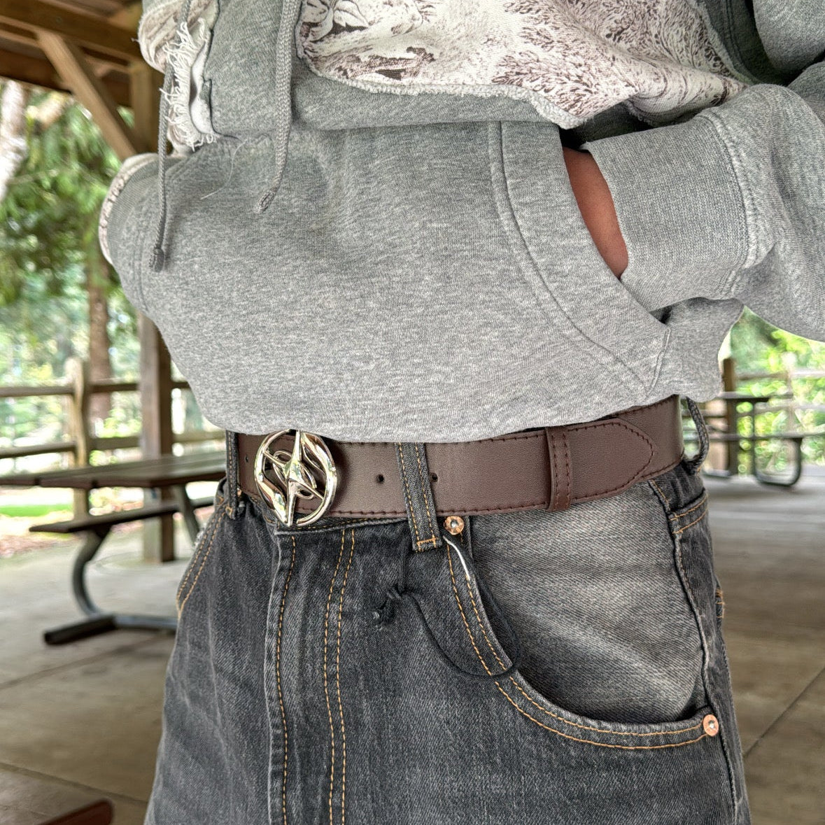 IGNRNT Studios Brown Silver Star Buckle Belt
