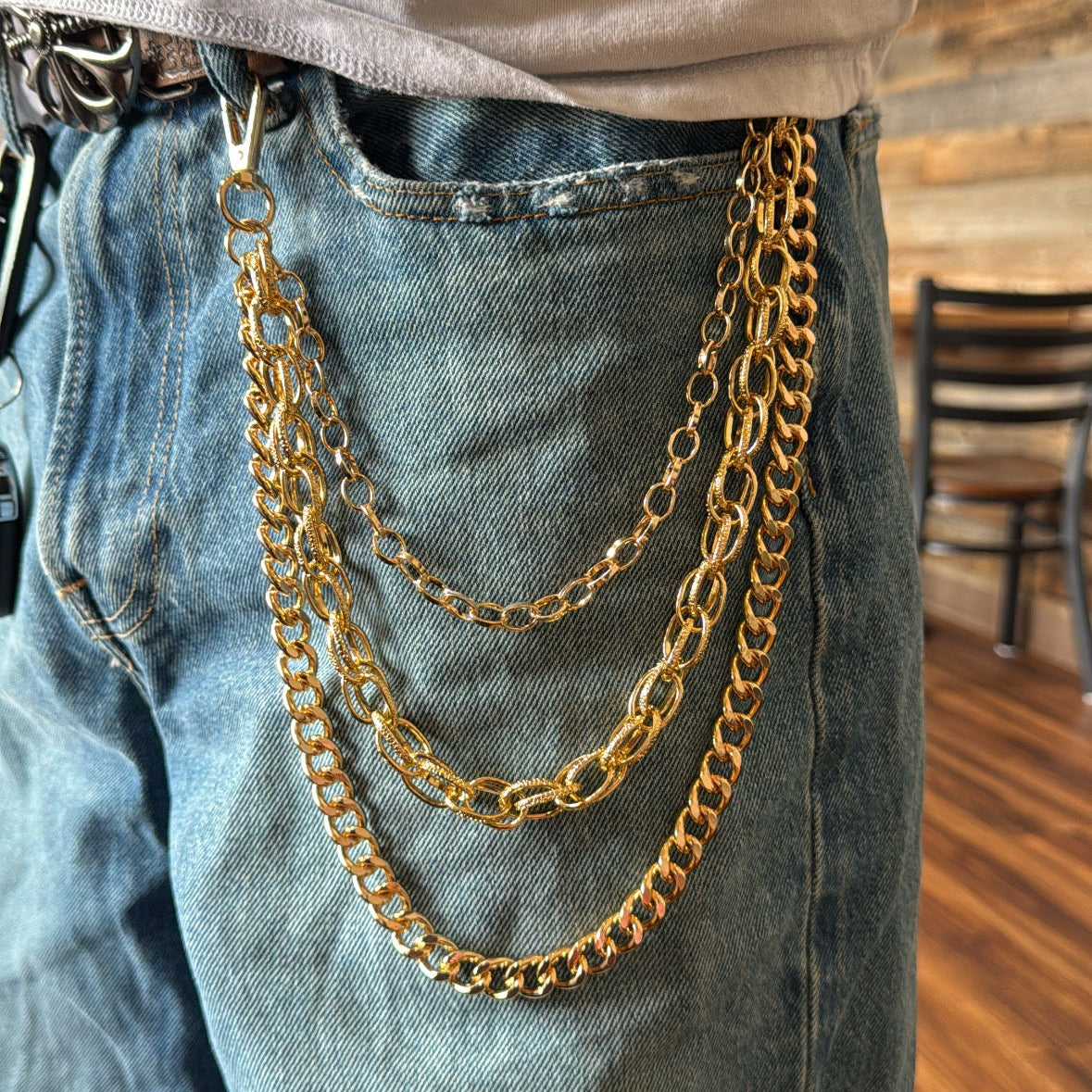 IGNRNT Studios Triple Layer Gold Stainless Steel Belt Chain