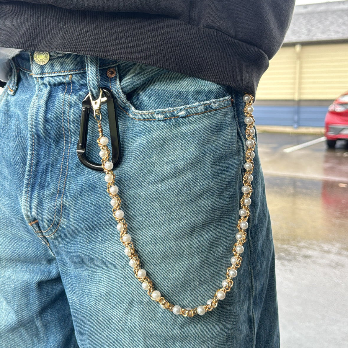 IGNRNT Studios Gold Pearl Link Belt Chain - Gold/White