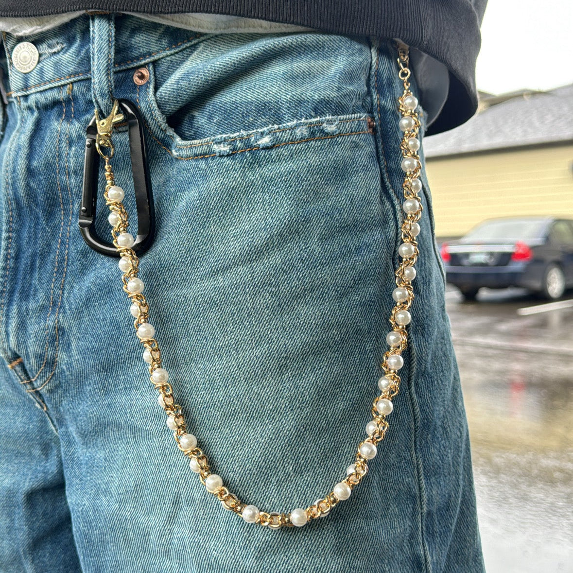 IGNRNT Studios Gold Pearl Link Belt Chain - Gold/White
