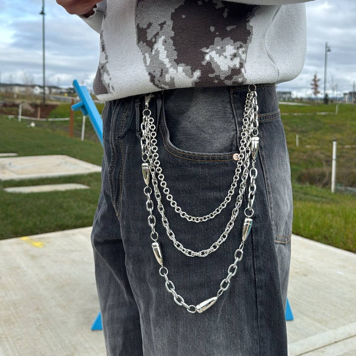 IGNRNT Studios Silver Triple Layer Bullet Belt Chain