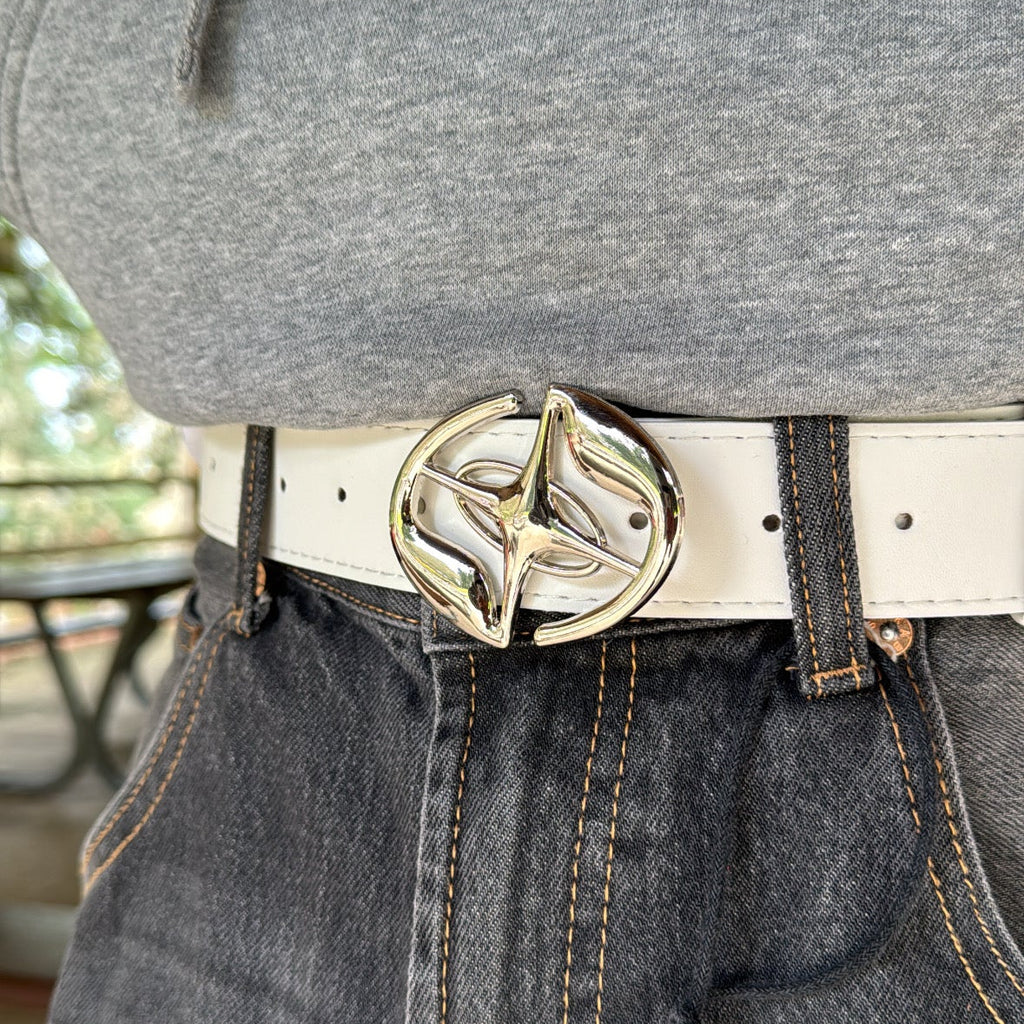 IGNRNT Studios Leather Star Buckle Belt – White