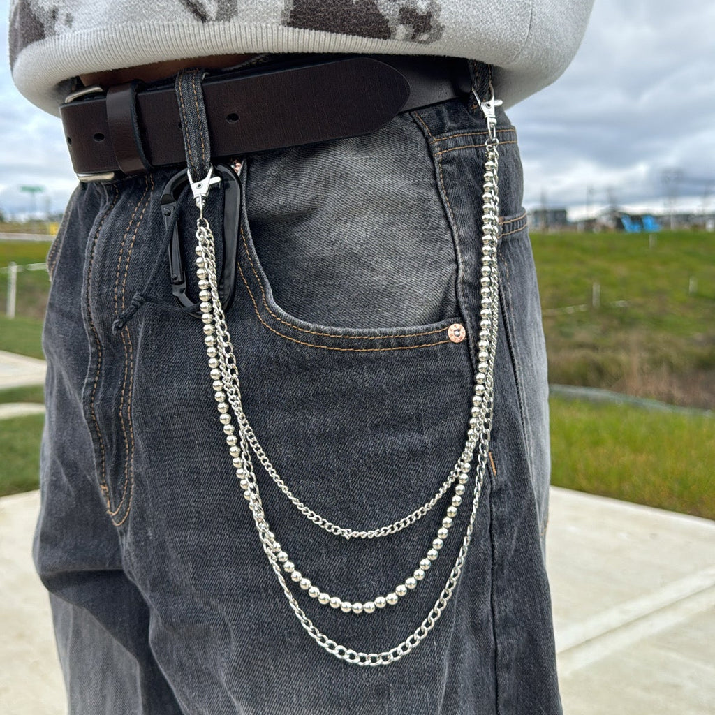 IGNRNT Studios Silver Triple Layer Beaded Belt Chain