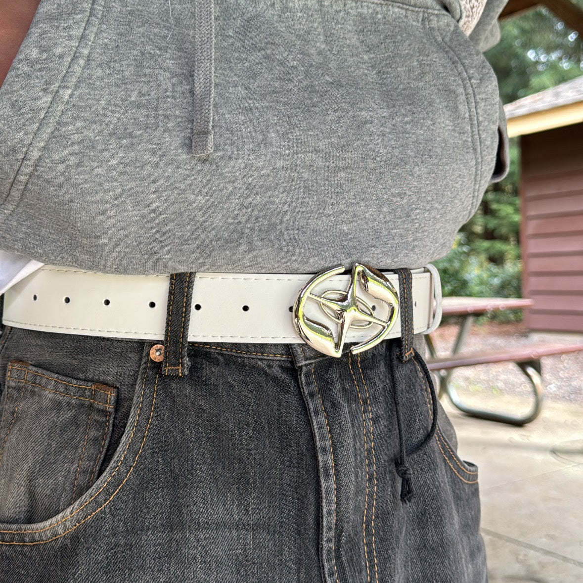IGNRNT Studios Leather Star Buckle Belt – White