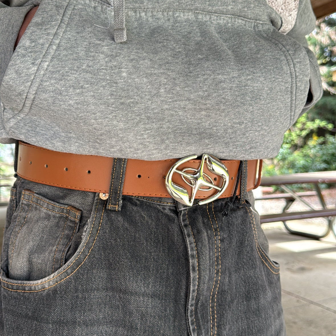 IGNRNT Studios Tan Silver Star Buckle Belt