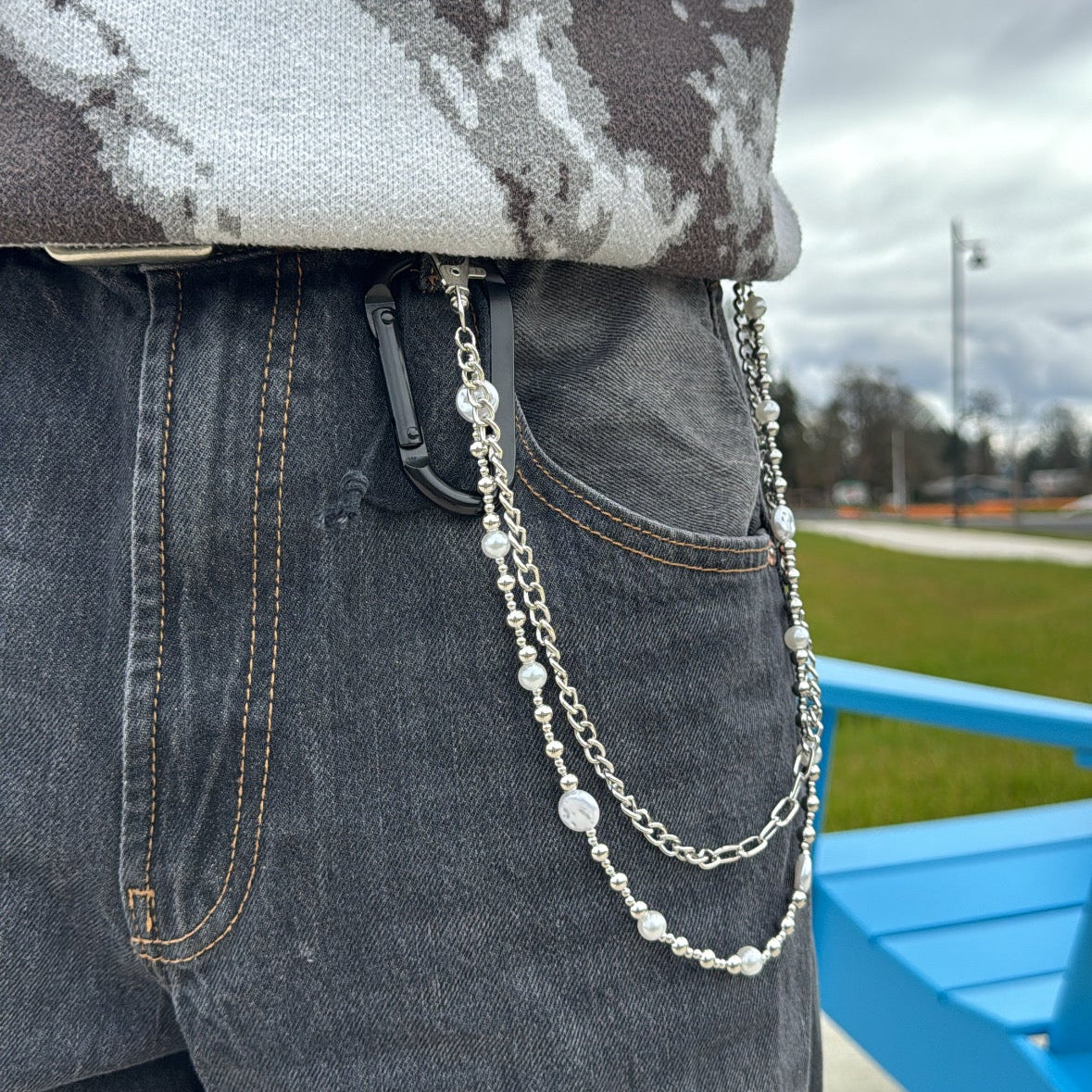 IGNRNT Studio Silver Double Layer Chain & Bead Belt Chain