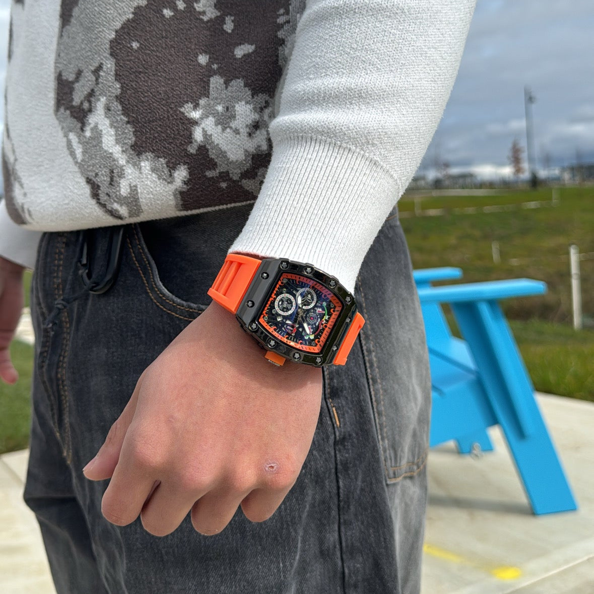 IGNRNT Studios Orange Skeleton Watch - Black/Orange