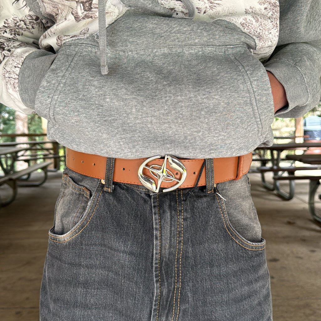 IGNRNT Studios Tan Silver Star Buckle Belt