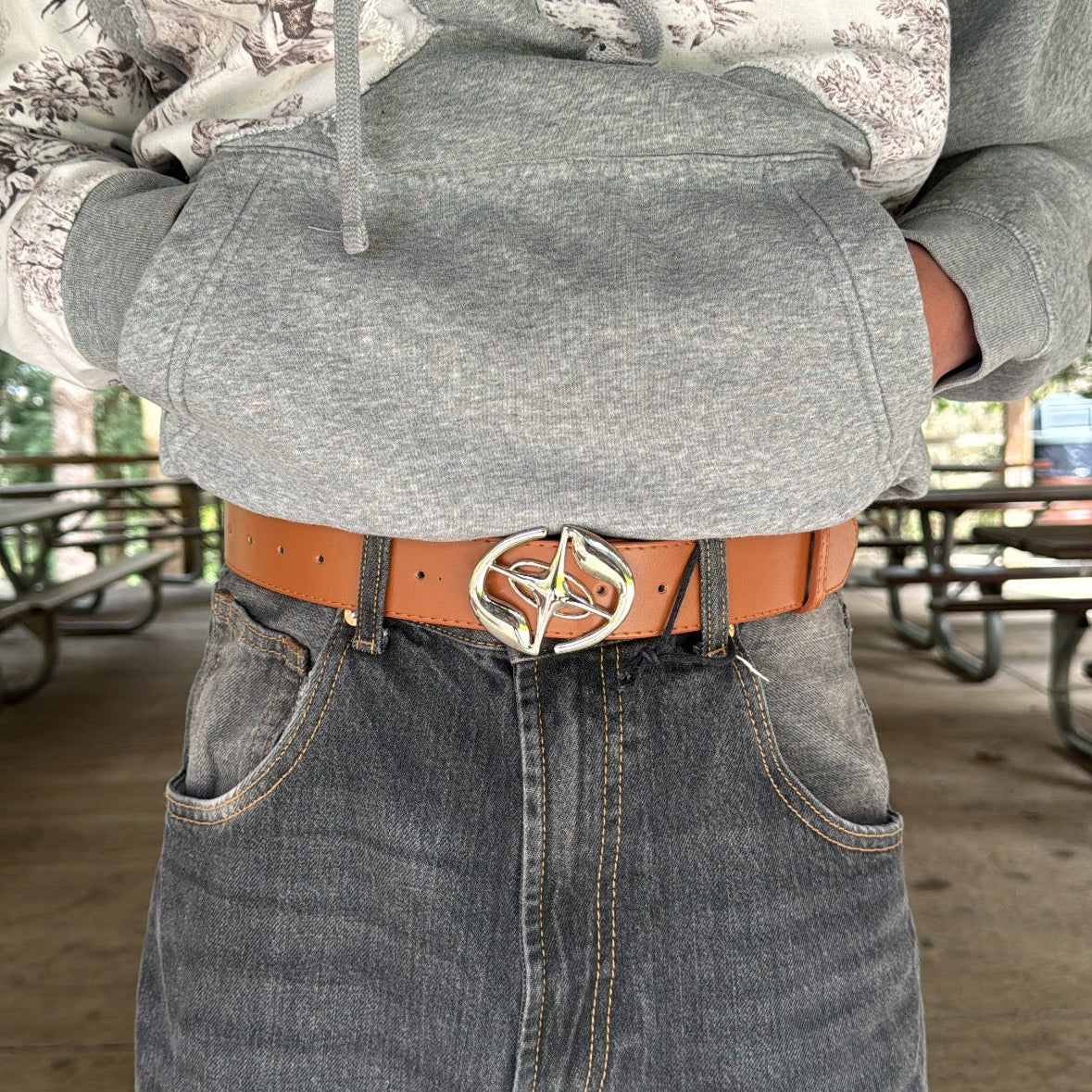 IGNRNT Studios Tan Silver Star Buckle Belt