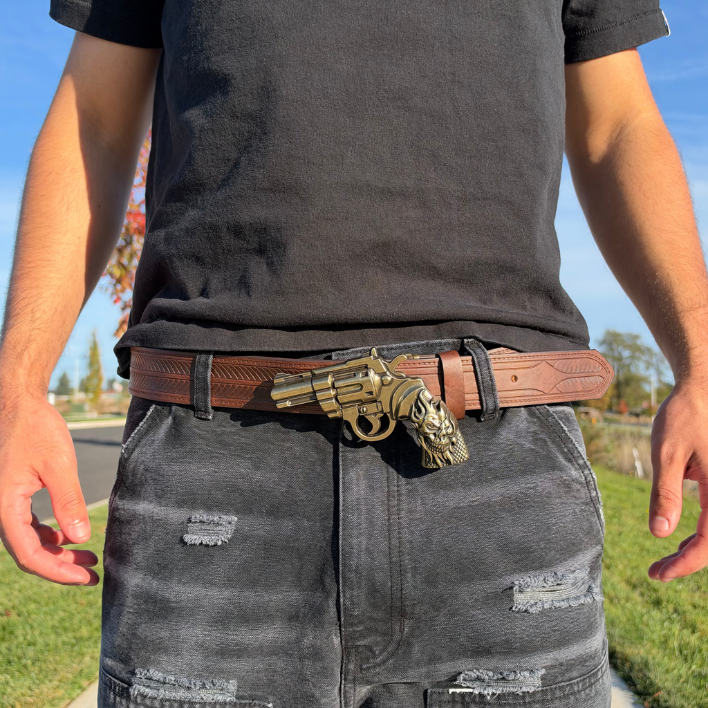IGNRNT Studios Brown Western Revolver Belt – Antique Gold