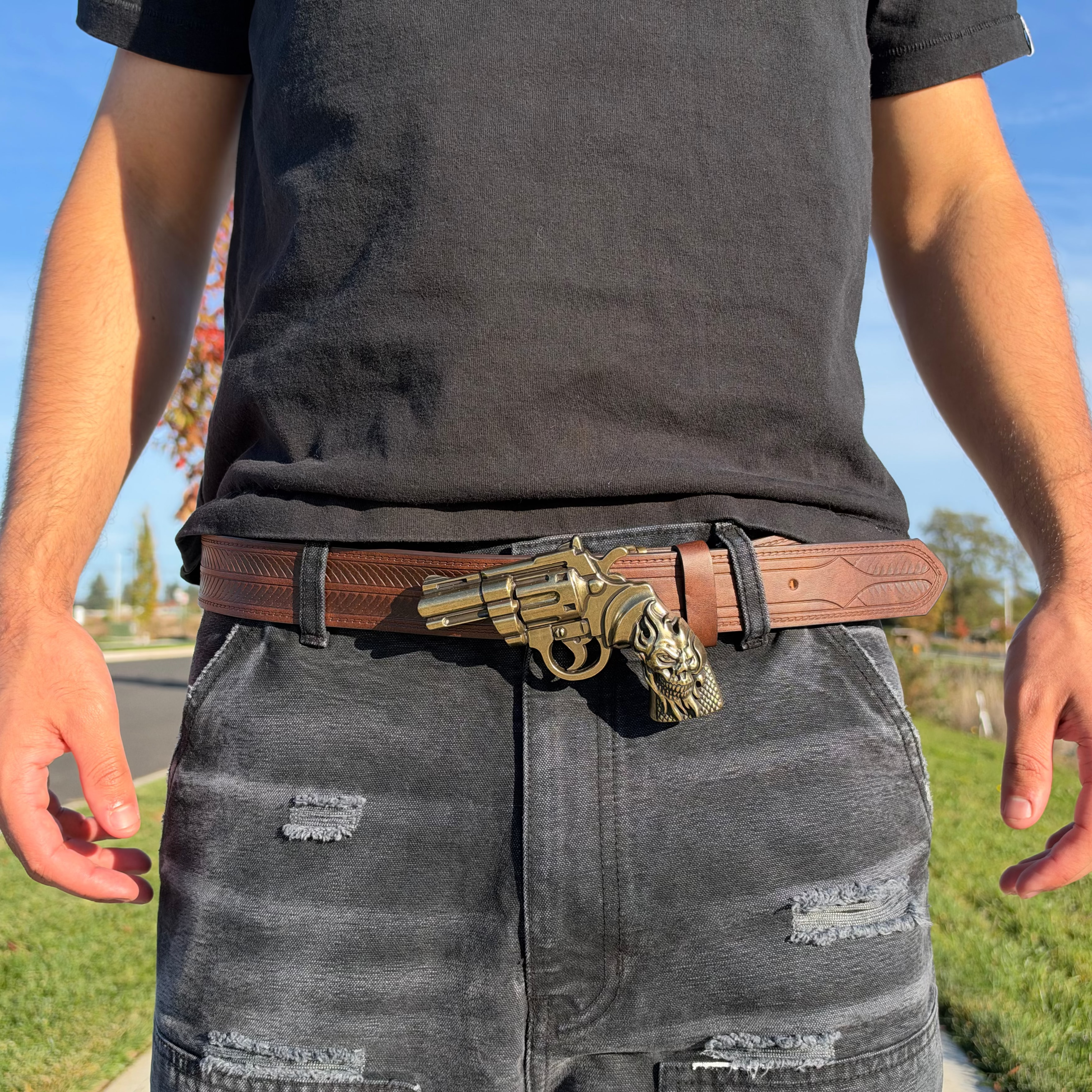 IGNRNT Studios Brown Western Revolver Belt – Antique Gold