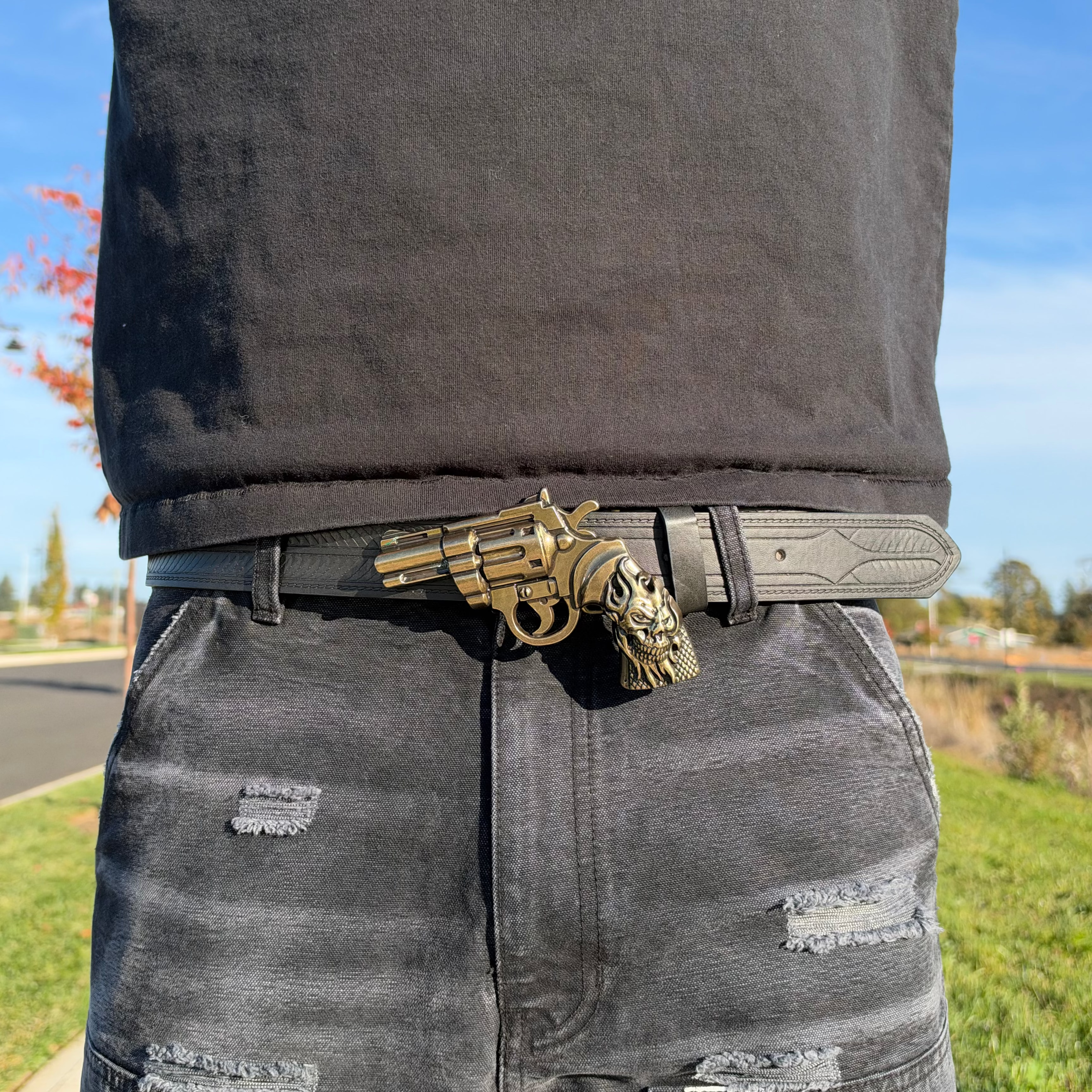 IGNRNT Studios Vintage Black Western Revolver Belt – Antique Gold