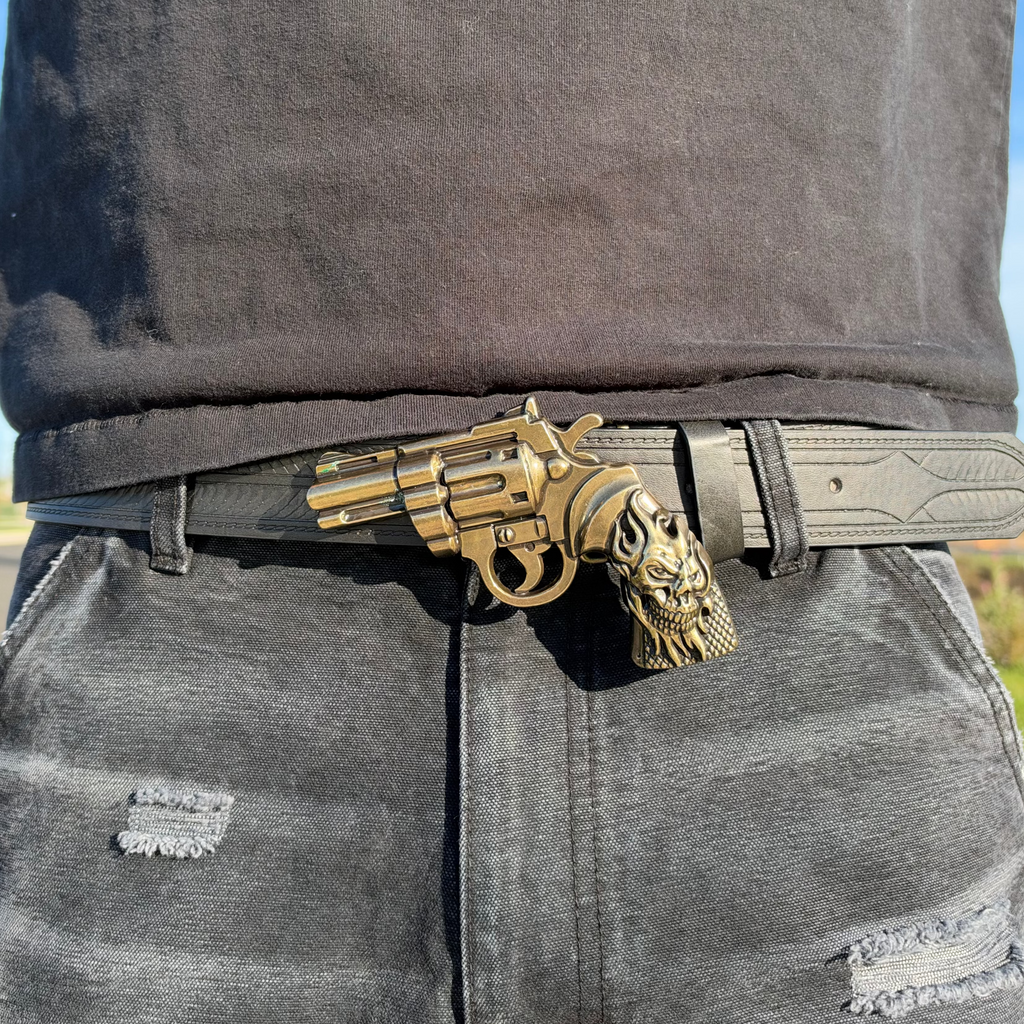 IGNRNT Studios Vintage Black Western Revolver Belt – Antique Gold