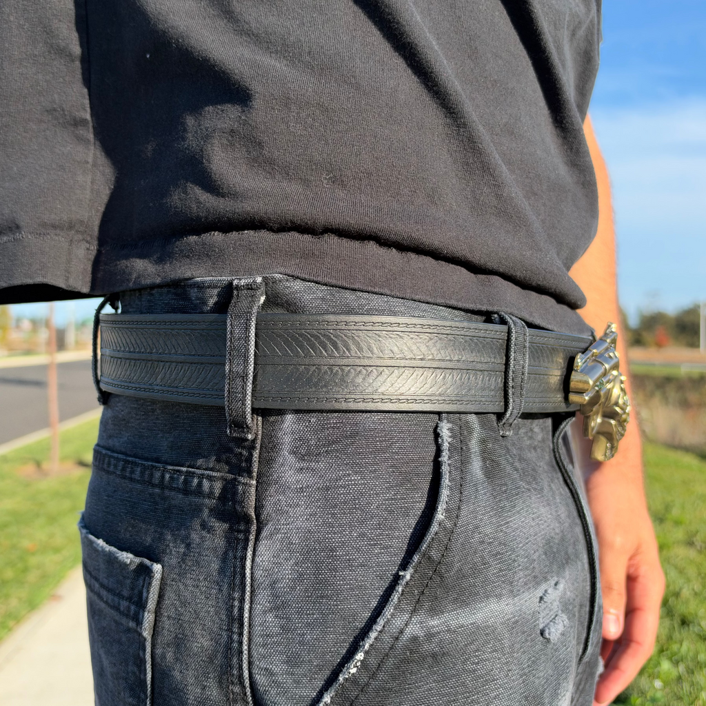 IGNRNT Studios Vintage Black Western Revolver Belt – Antique Gold