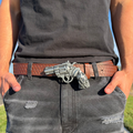 IGNRNT Studios Vintage Brown Western Revolver Belt – Silver / Brown