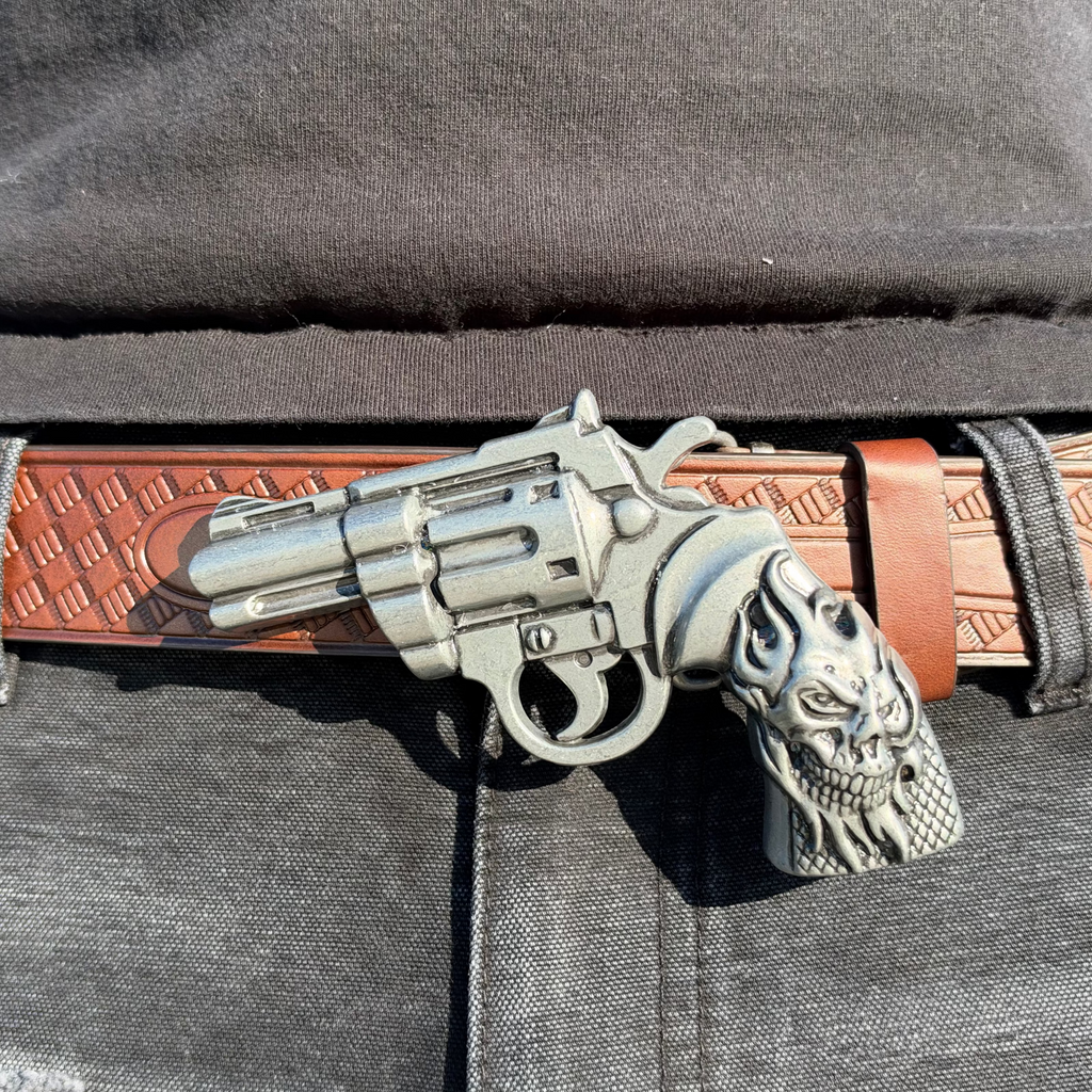 IGNRNT Studios Vintage Brown Western Revolver Belt – Silver / Brown