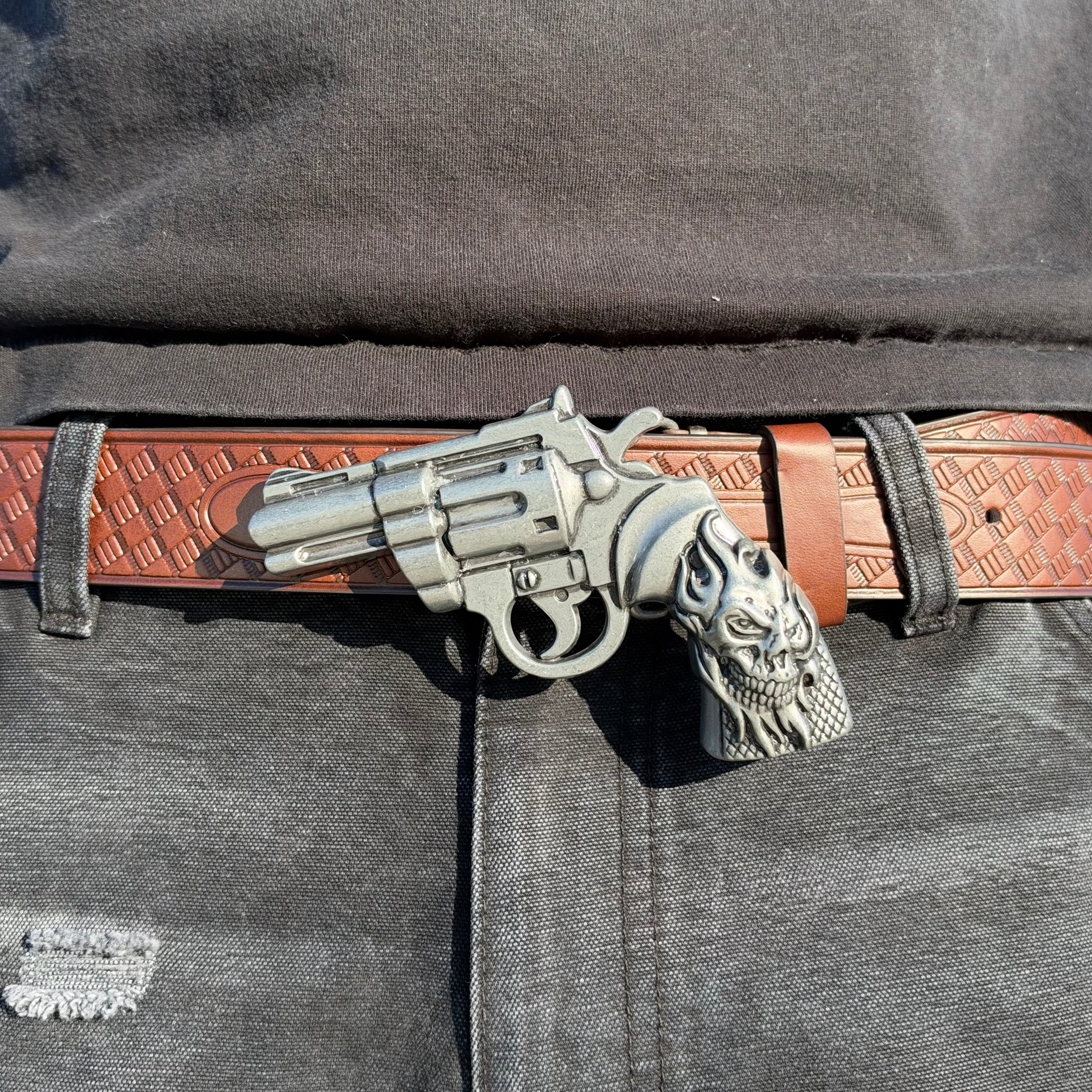 IGNRNT Studios Vintage Brown Western Revolver Belt – Silver / Brown