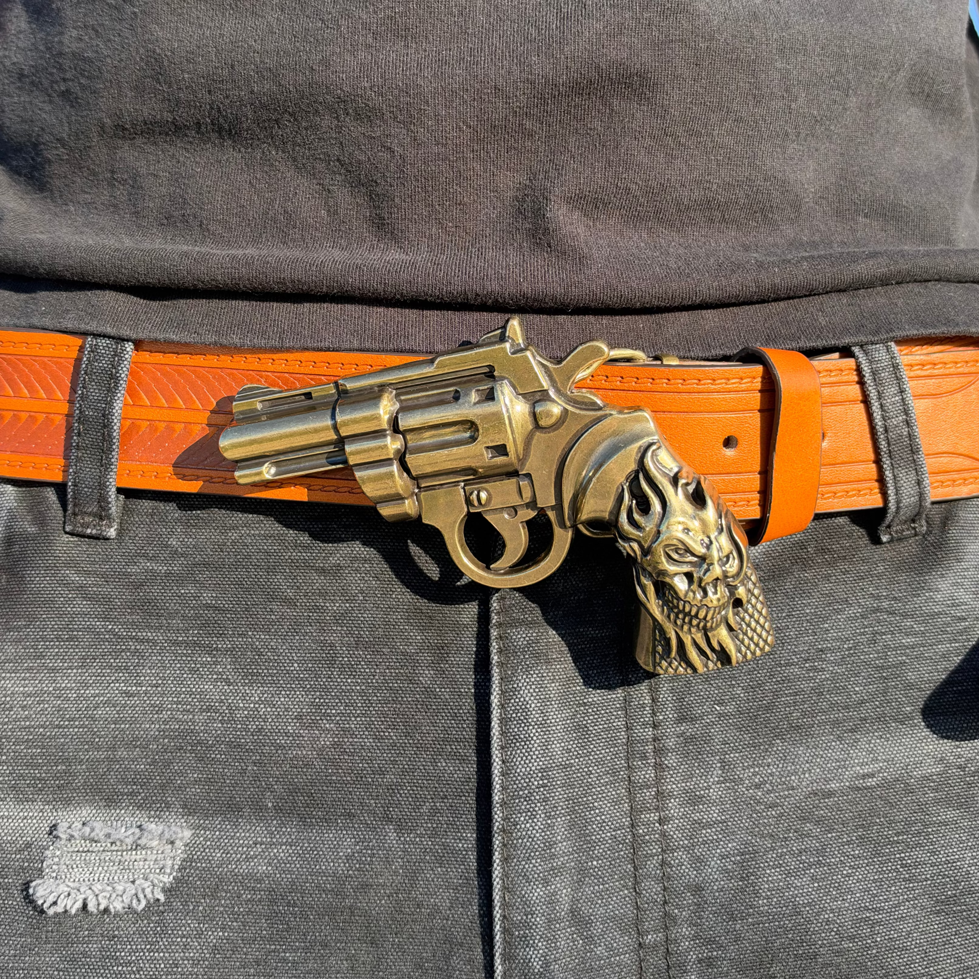 IGNRNT Studios Vintage Tan Western Revolver Belt – Antique Gold / Tan