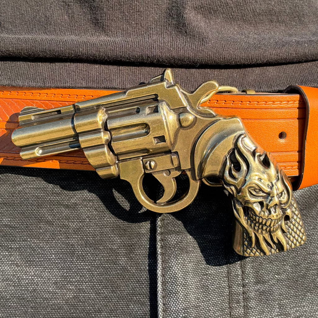 IGNRNT Studios Vintage Tan Western Revolver Belt – Antique Gold / Tan