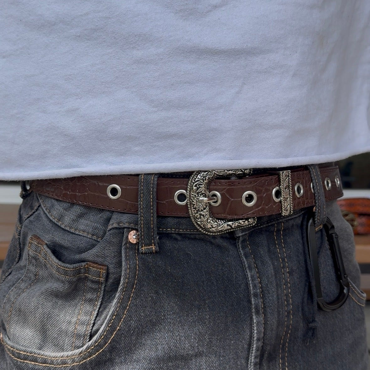 IGNRNT Studios Brown Croc Western Belt – Silver Buckle