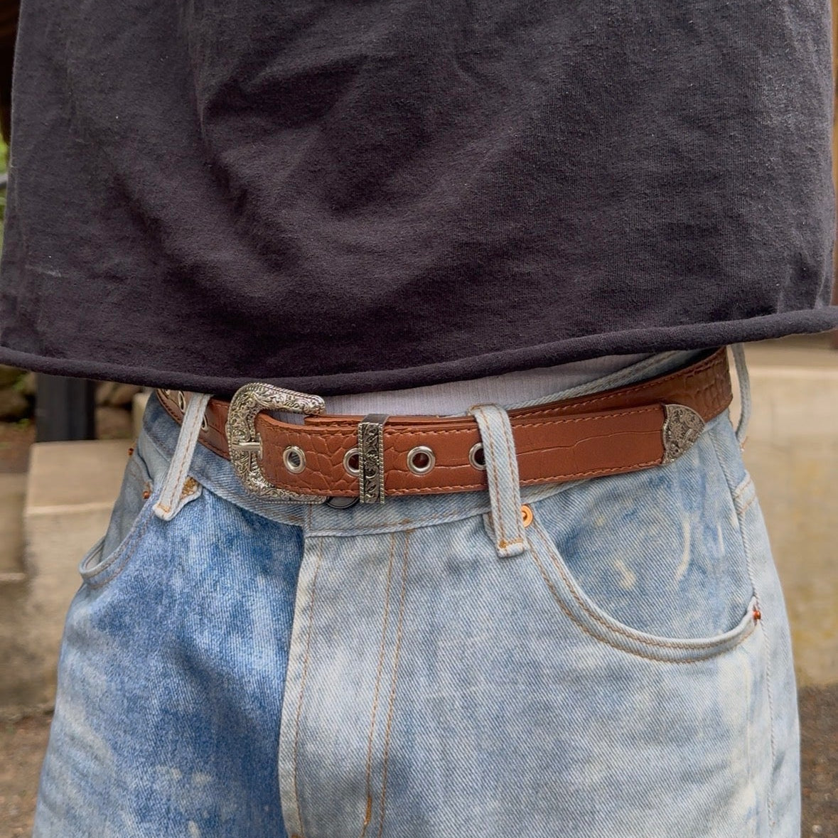 IGNRNT Studios Windsor Tan Croc Western Belt – Silver Buckle