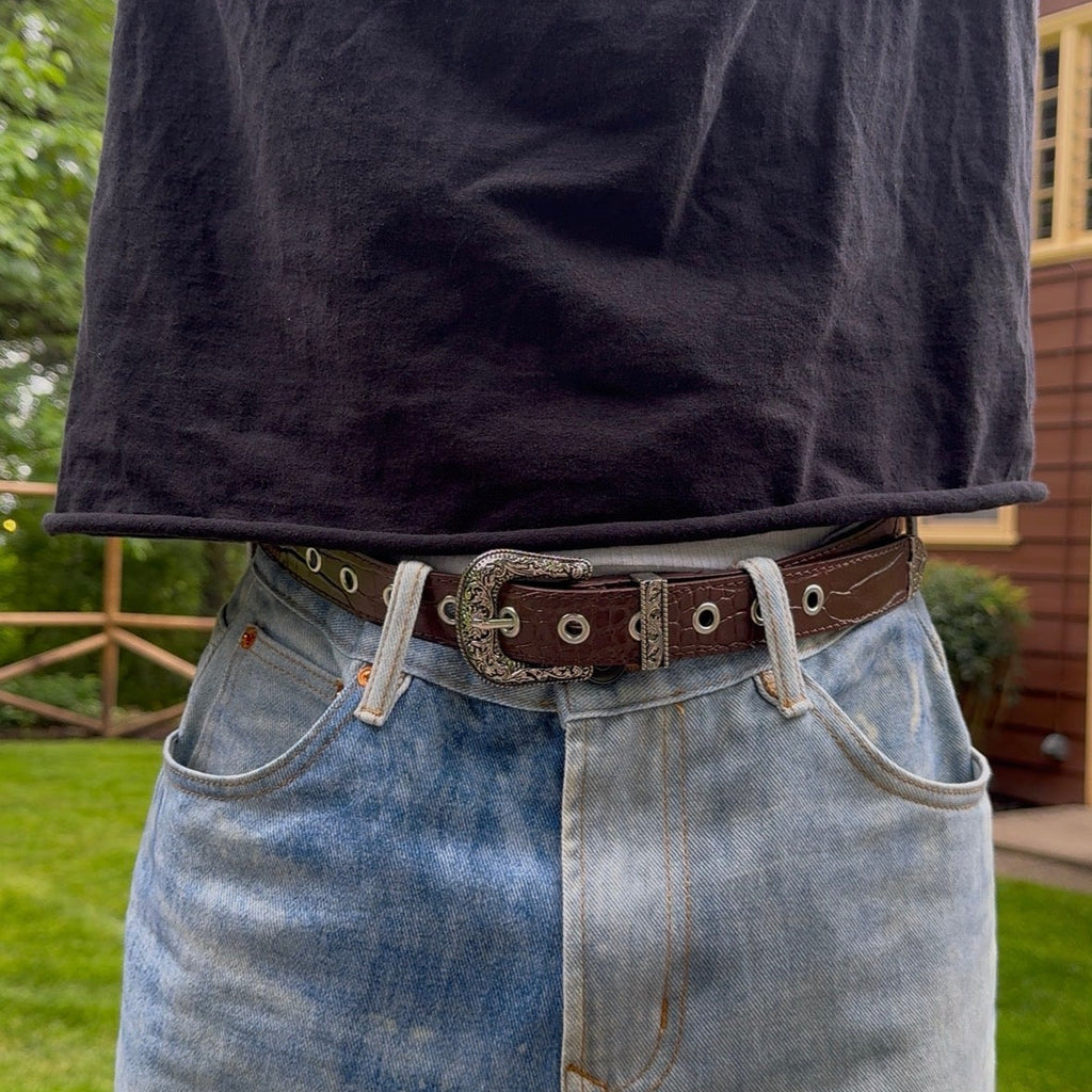 IGNRNT Studios Brown Croc Western Belt – Silver Buckle