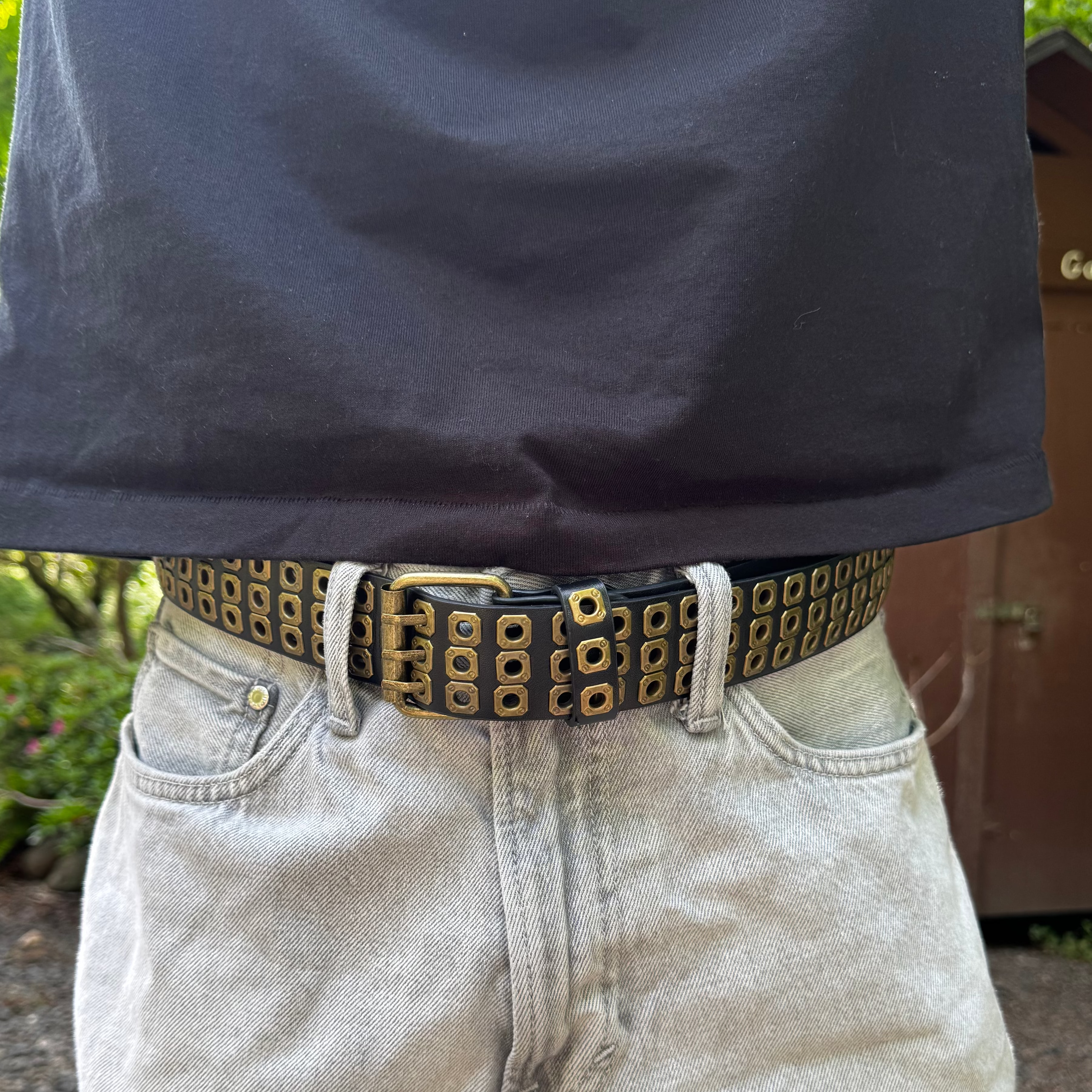 IGNRNT Studios Black Triple Grommet Belt - Gold