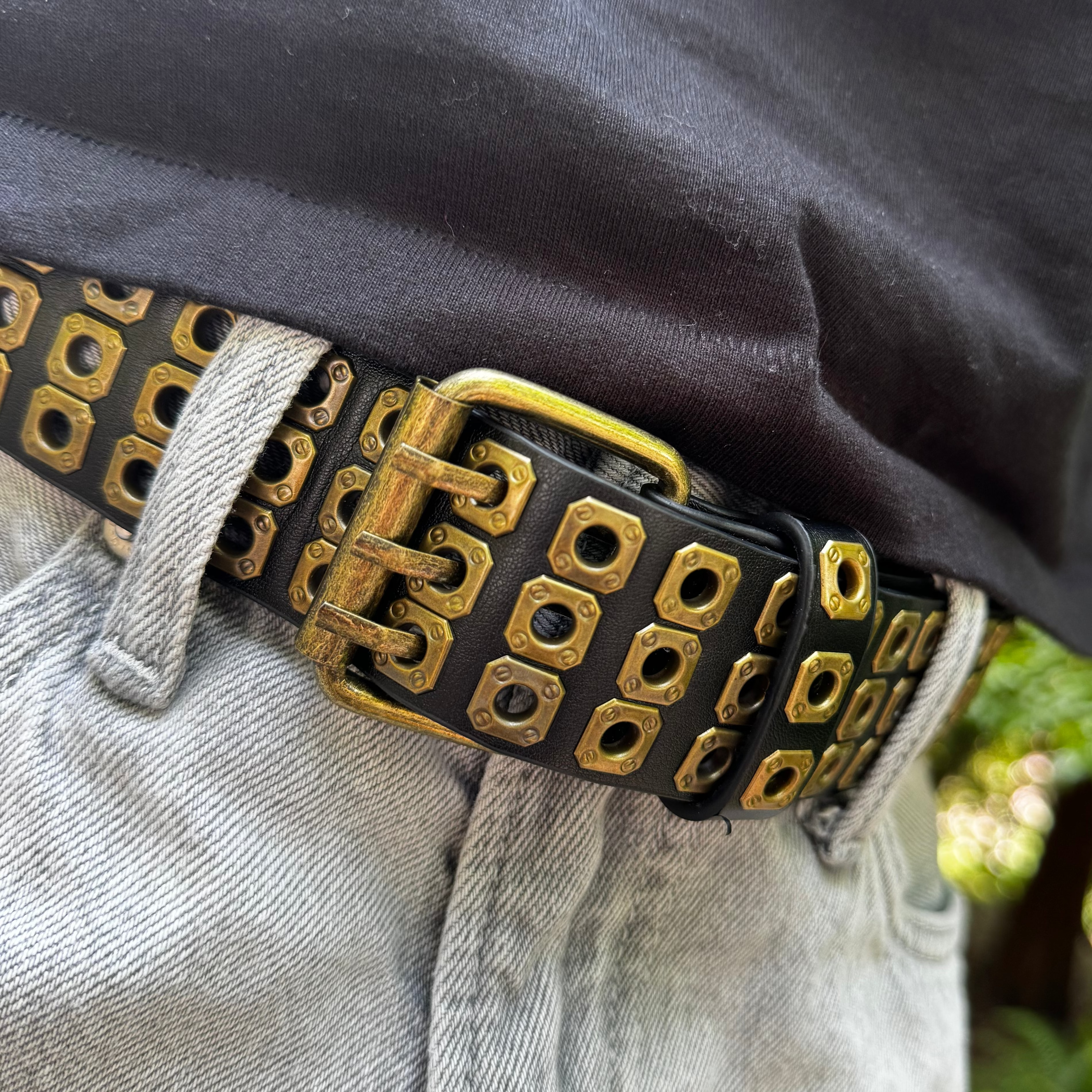 IGNRNT Studios Black Triple Grommet Belt - Gold