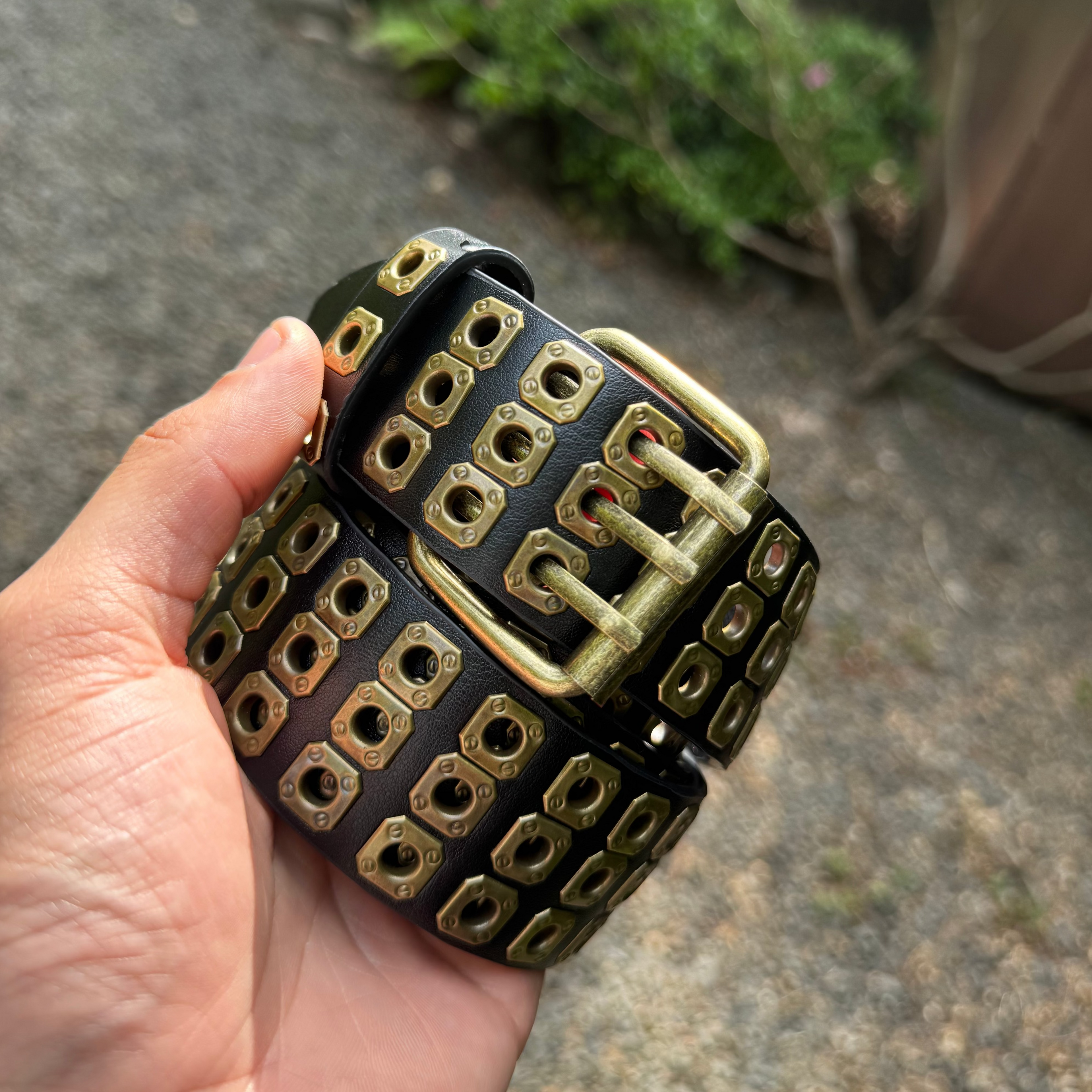 IGNRNT Studios Black Triple Grommet Belt - Gold