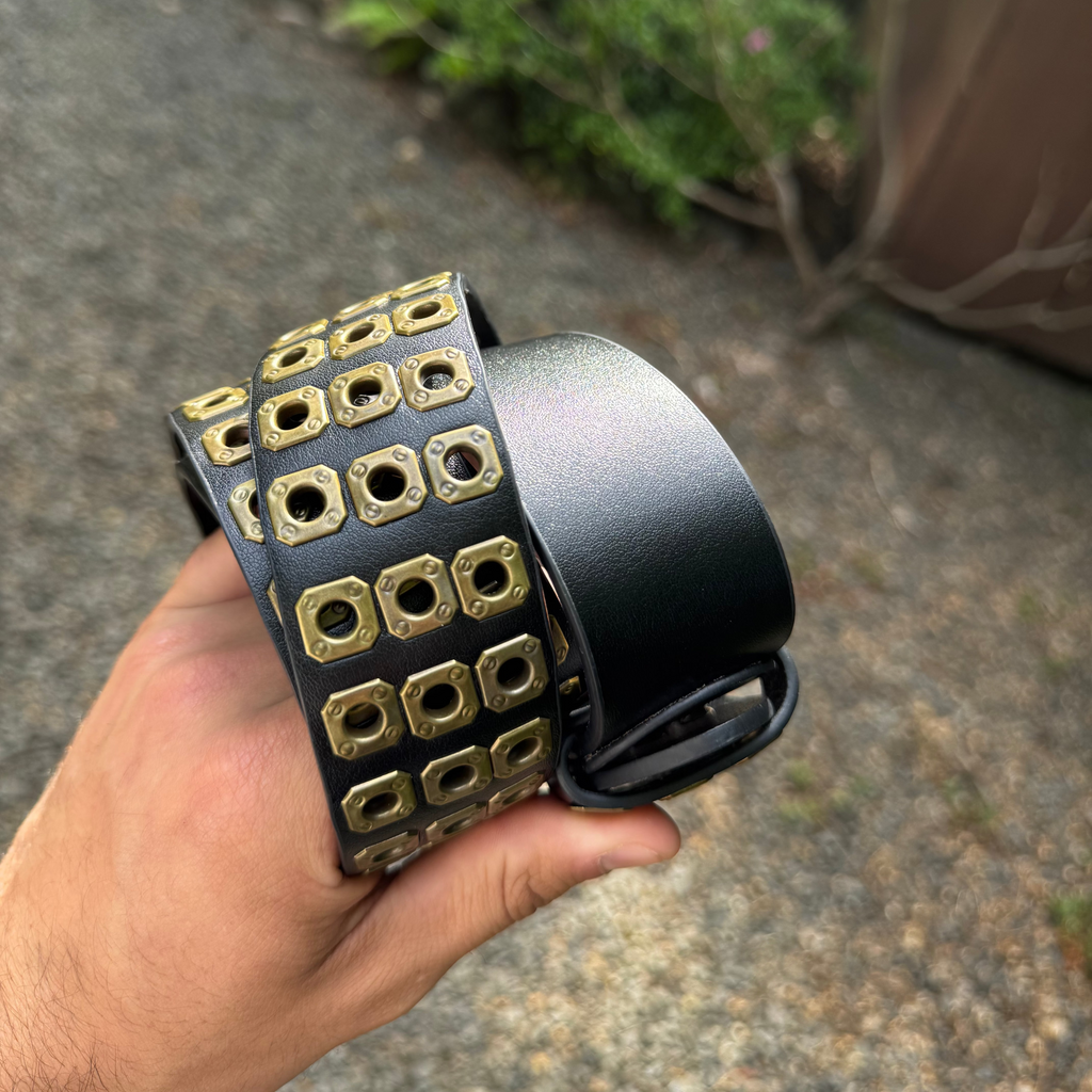 IGNRNT Studios Black Triple Grommet Belt - Gold