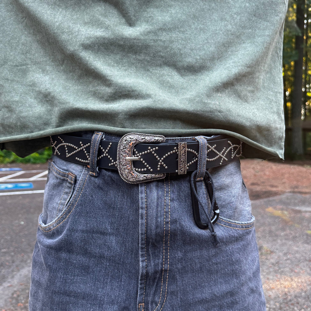 IGNRNT Studios - Black Leather Studded Western Belt