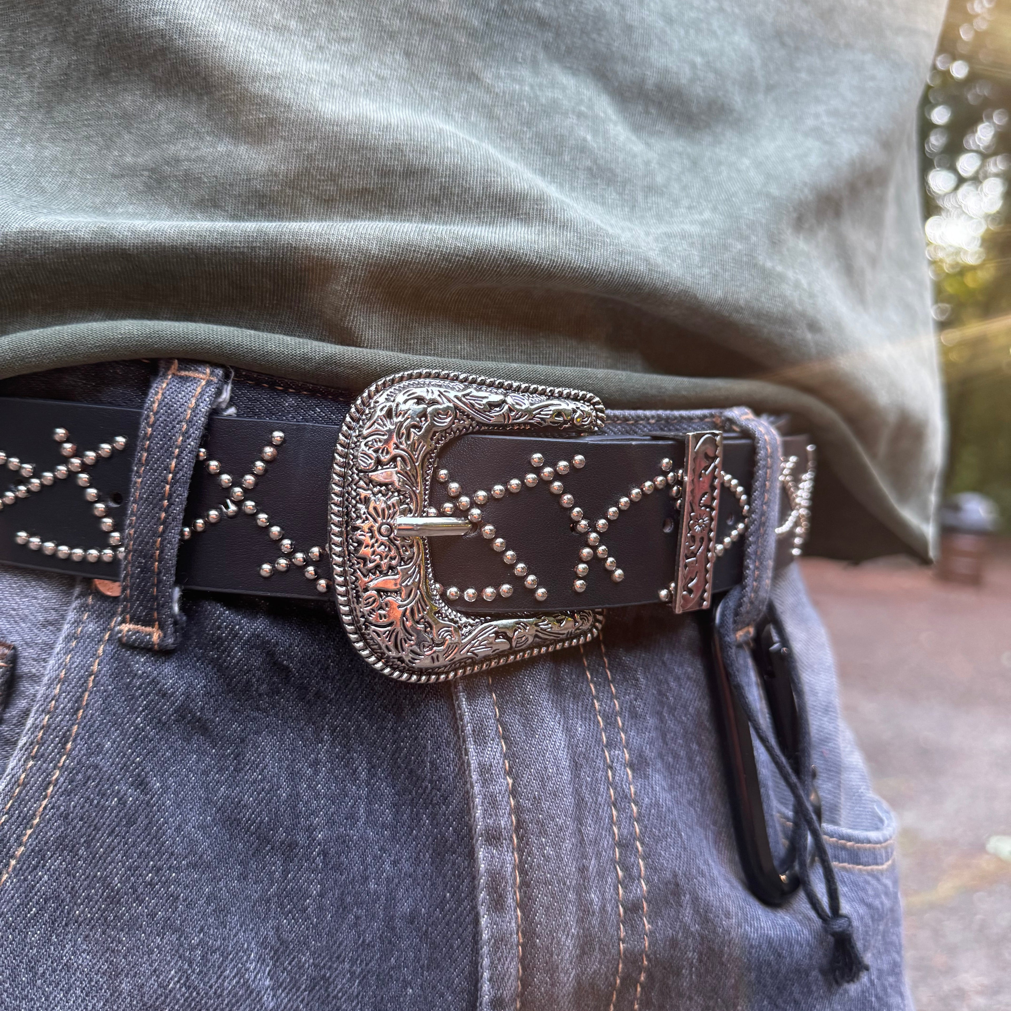 IGNRNT Studios - Black Leather Studded Western Belt