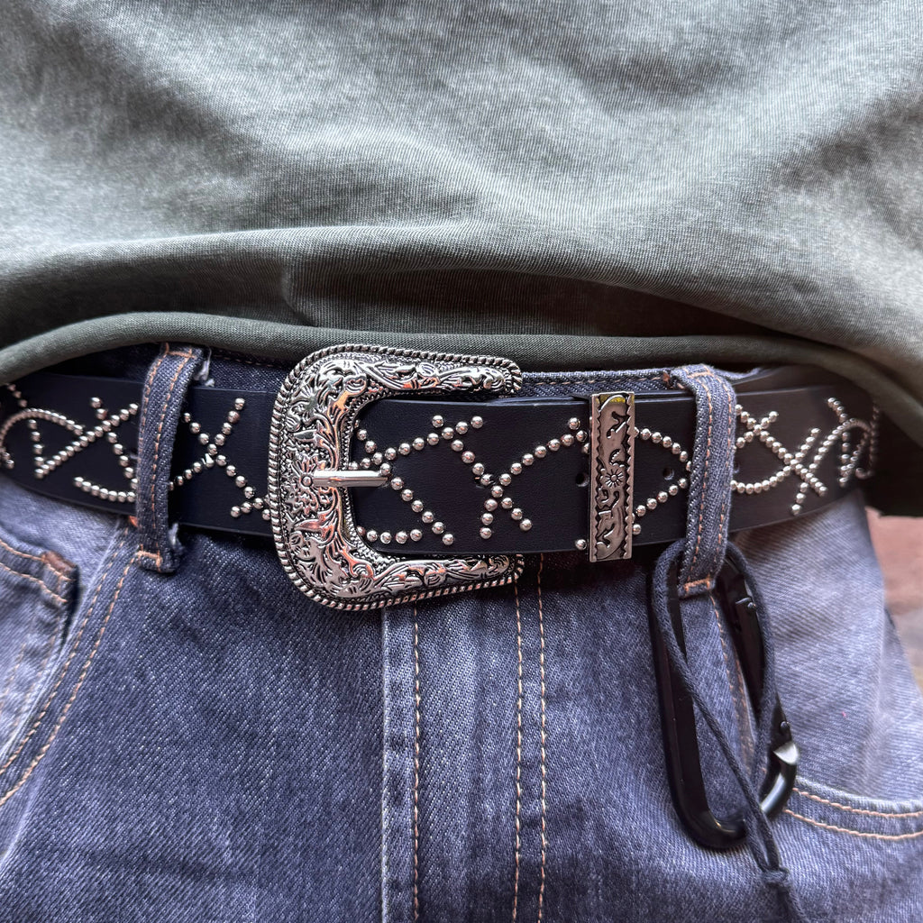 IGNRNT Studios - Black Leather Studded Western Belt