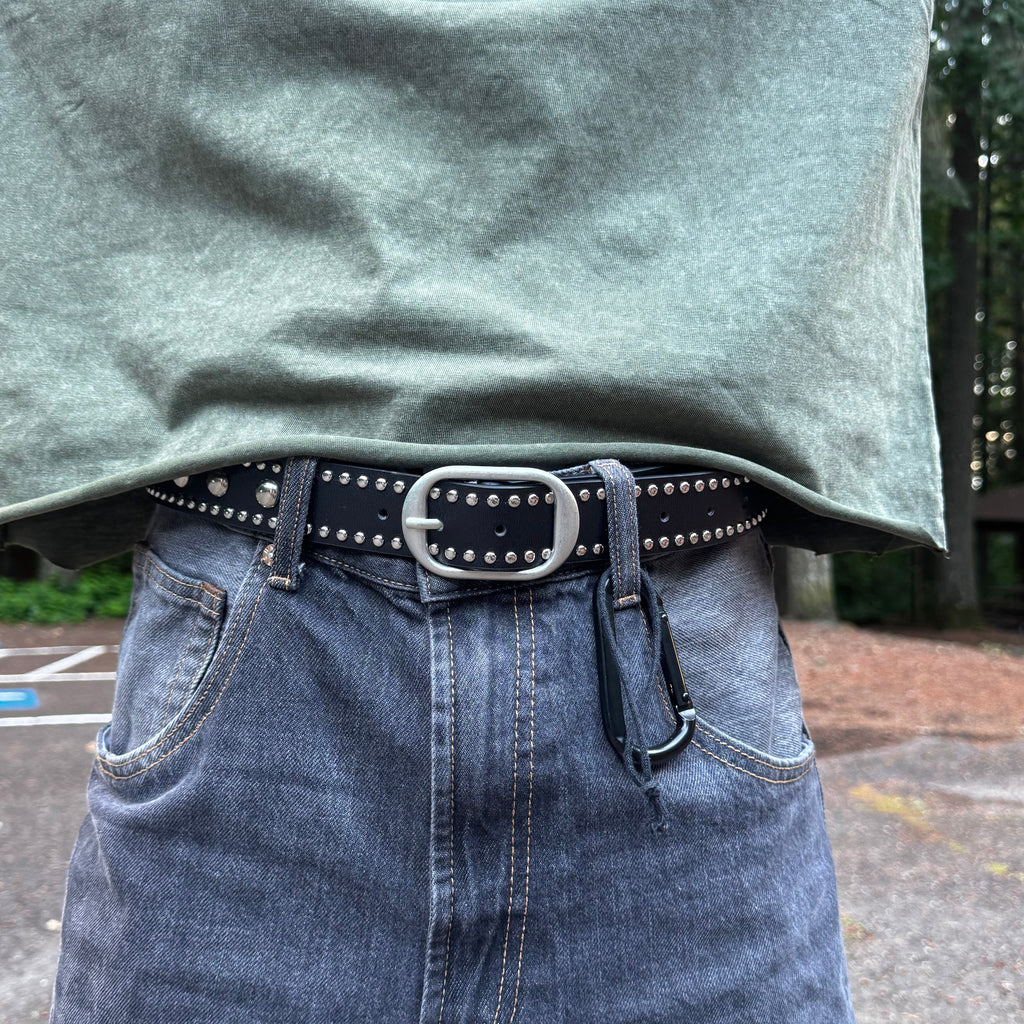 IGNRNT Studios - Black Leather Three Row Studded Belt