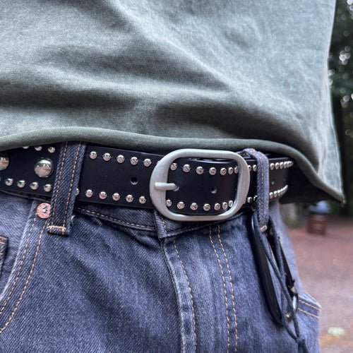 IGNRNT Studios - Black Leather Three Row Studded Belt
