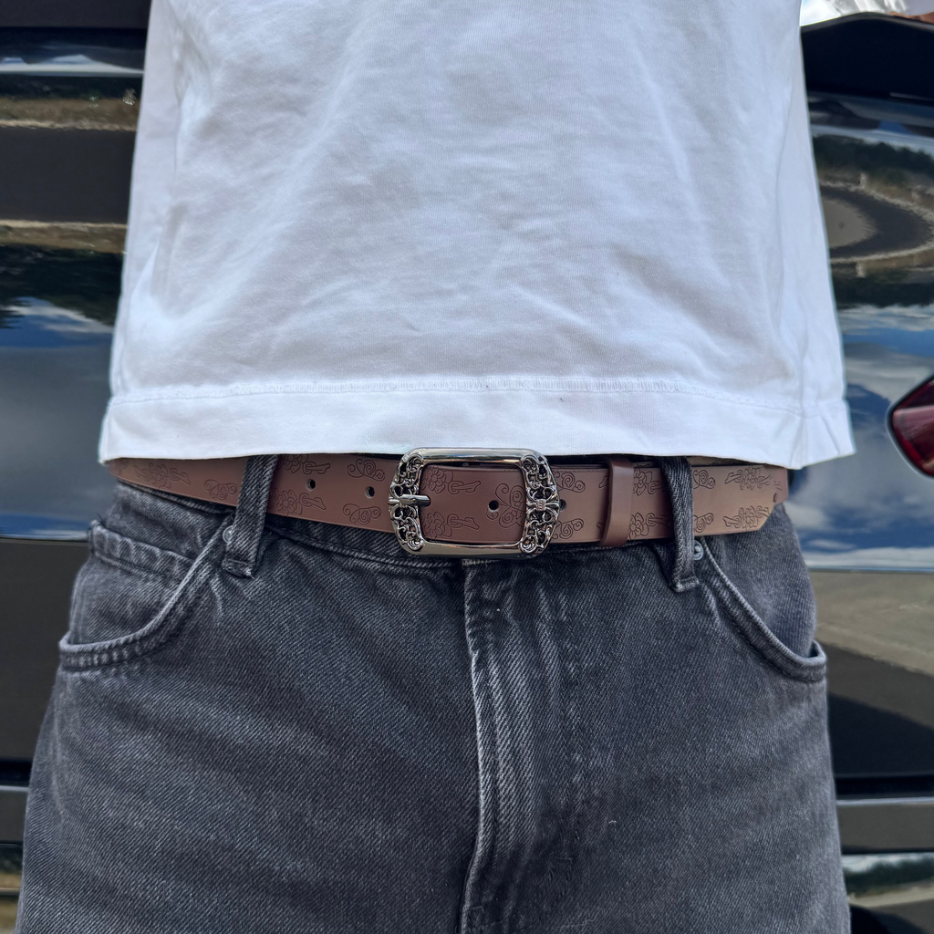 IGNRNT Studios Vintage Floral Engraved Belt – Brown